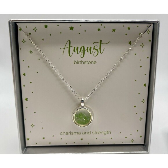August Birthstone Peridot & Clear Loose Crystal In Round Pendant Necklace New - Picture 2 of 7